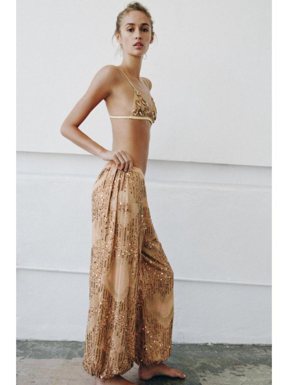 ZARA BEADED AND SEQUIN BALLOON PANTS